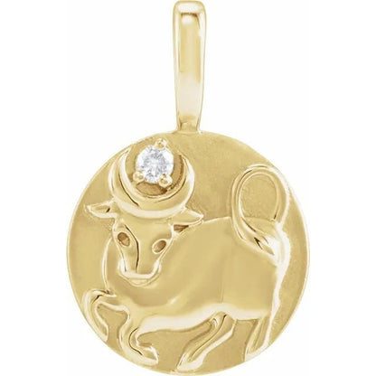 14K Yellow Gold .015 CT Natural Diamond Chinese Zodiac Year of the Ox Pendant