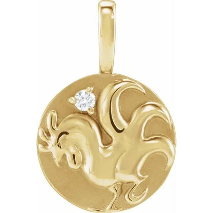 14K Yellow Gold .015 CT Natural Diamond Chinese Zodiac Year of the Rooster Pendant