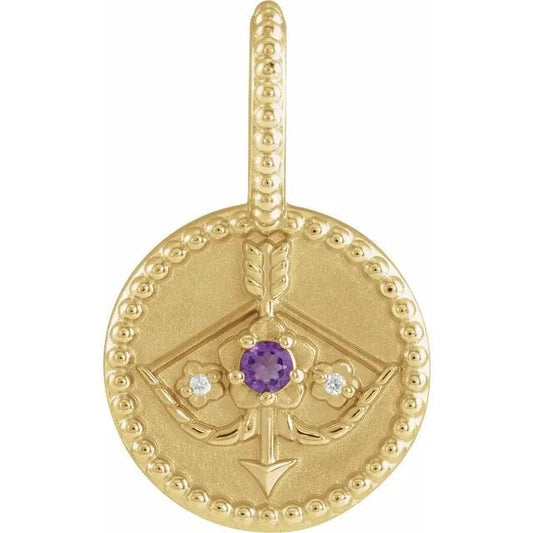 14K Yellow Gold Natural Amethyst & .005 CTW Natural Diamond Sagittarius Charm/Pendant Necklace