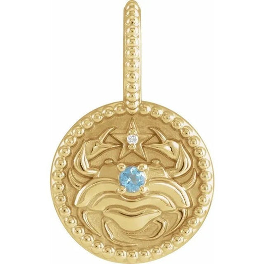14K Yellow Gold Natural Aquamarine & .0025 CTW Natural Diamond Cancer The Crab Charm/Pendant Necklace