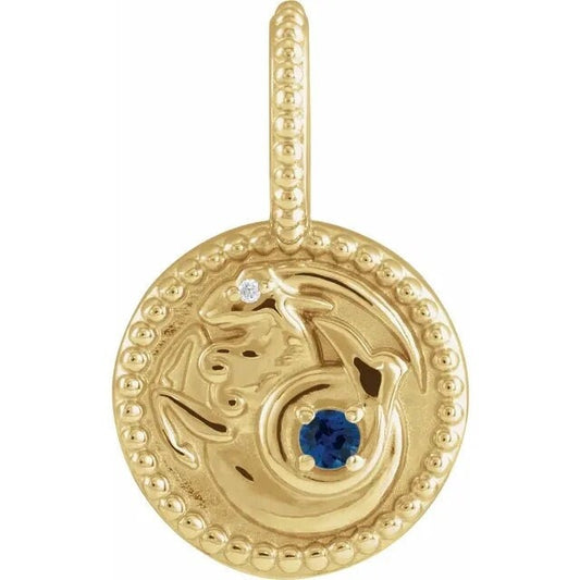 14K Yellow Gold Natural Blue Sapphire & .0025 CTW Natural Diamond Capricorn Charm/Pendant Necklace