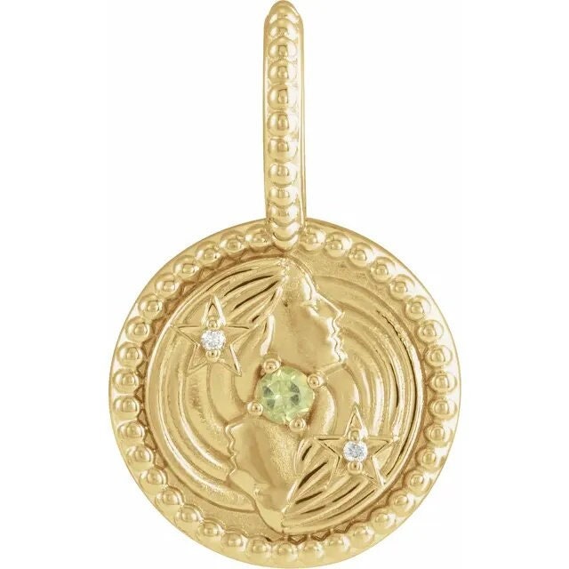 14K Yellow Gold Natural Peridot & .005 CTW Natural Diamond Gemini The Twins Charm/Pendant Necklace