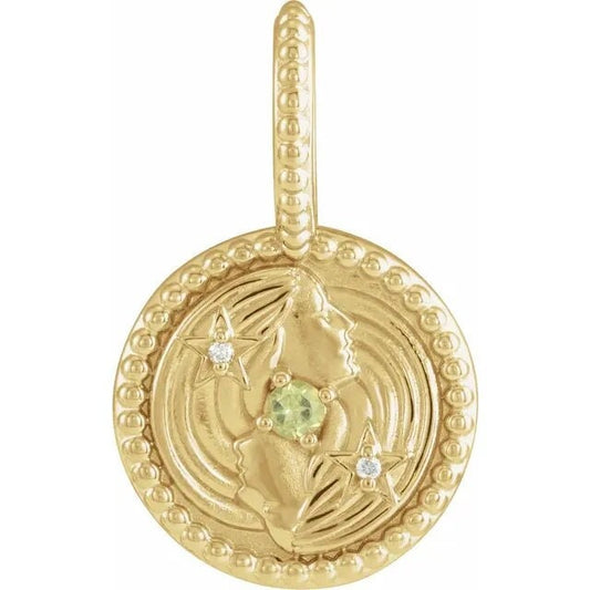 14K Yellow Gold Natural Peridot & .005 CTW Natural Diamond Gemini The Twins Charm/Pendant Necklace