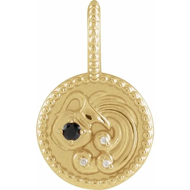 14K Yellow Gold Natural Black Spinel & .0075 CTW Natural Diamond Aquarius Charm/Pendant Necklace
