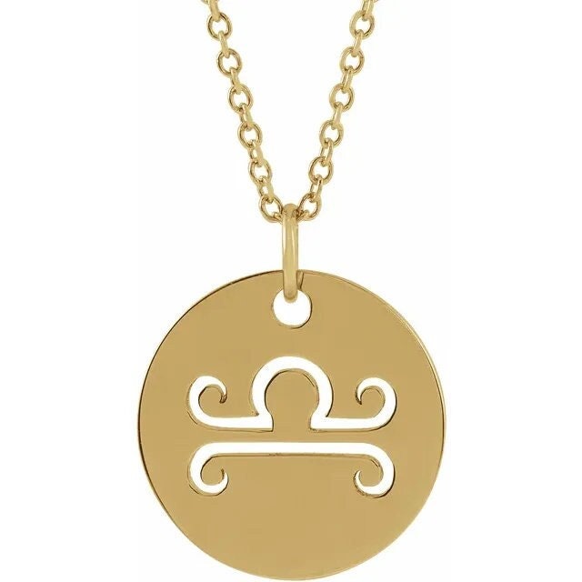 14K Yellow Gold 16.5 mm Libra The Scale Zodiac DiscCharm/Pendant Necklace