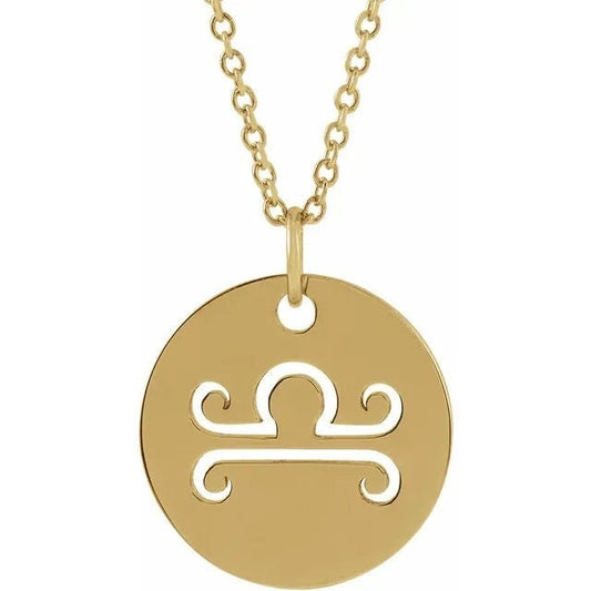14K Yellow Gold 16.5 mm Libra The Scale Zodiac DiscCharm/Pendant Necklace