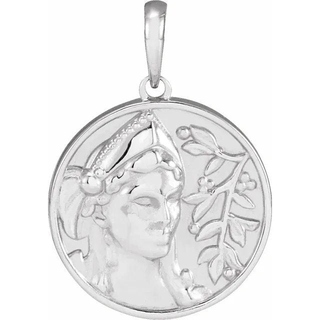 Sterling Silver Athena Greek Goddess Medallion Coin Pendant Necklace