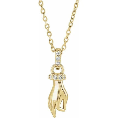 14K Yellow Gold Natural Diamond Shakyamuni Hand of Buddha Pendant