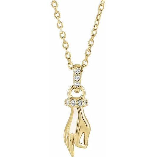 14K Yellow Gold Natural Diamond Shakyamuni Hand of Buddha Pendant