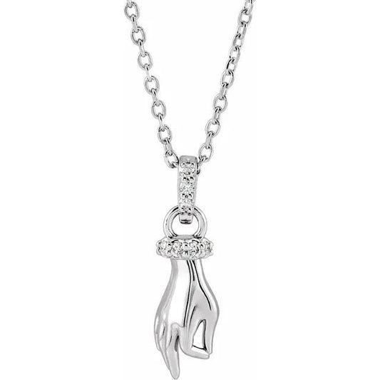 Sterling Silver Natural Diamond Shakyamuni Hand of Buddha Pendant Necklace