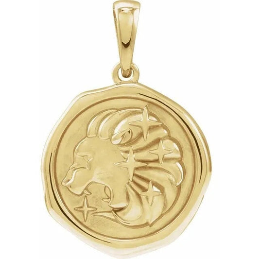 14k Yellow Gold Lion Spirit Animal Medallion Pendant Necklace