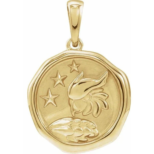 14k Yellow Gold Owl Spirit Animal Medallion Pendant Necklace