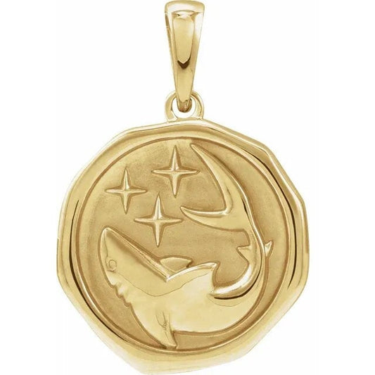 14k Yellow Gold Shark Spirit Animal Medallion Pendant Necklace