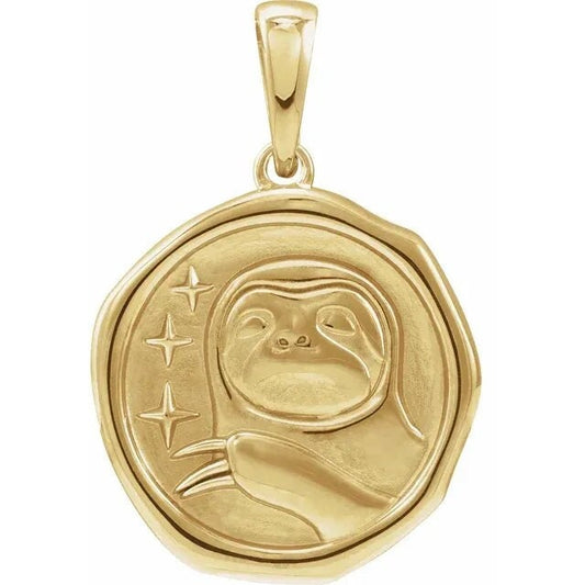 14k Yellow Gold Sloth Spirit Animal Medallion Pendant