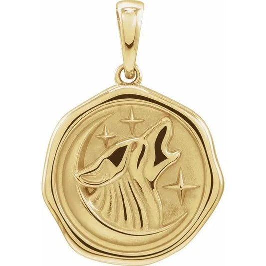 14k Yellow Gold Werewolf Wolf Spirit Animal Medallion Pendant