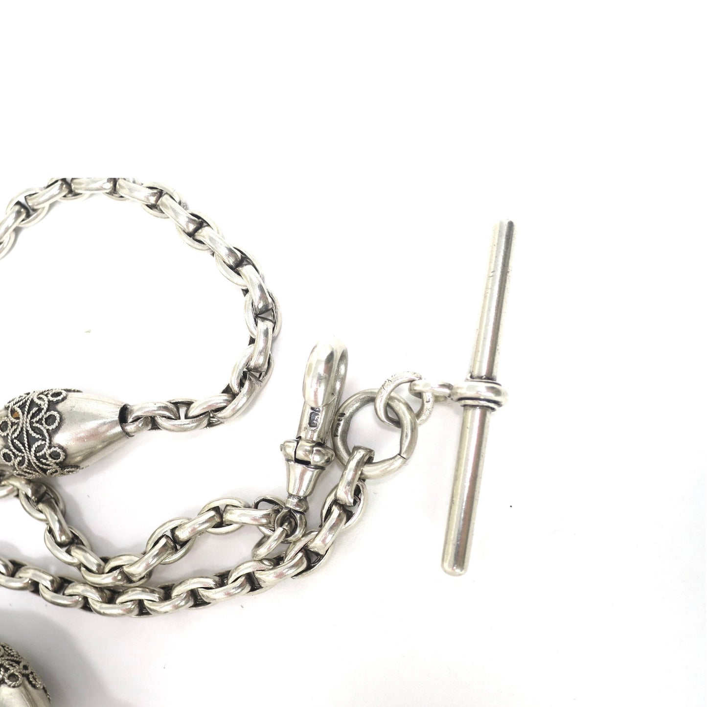 RARE Antique Victorian Sterling Silver Albert Pocket Watch Chain Necklace
