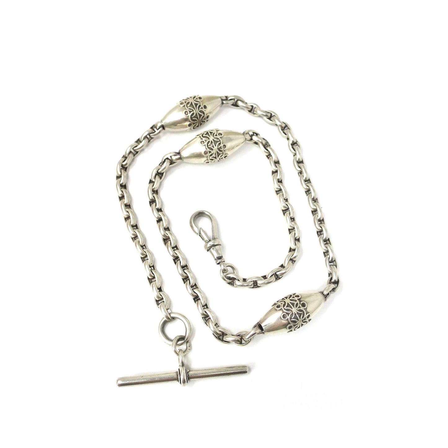 RARE Antique Victorian Sterling Silver Albert Pocket Watch Chain Necklace