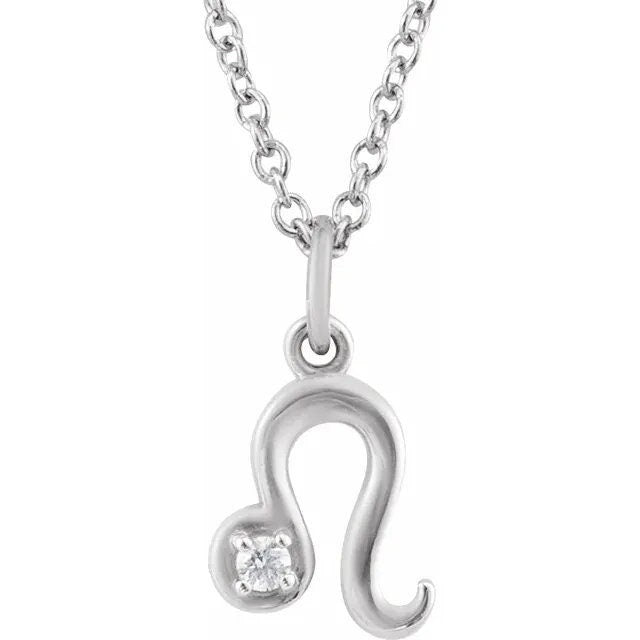 Solid 925 Sterling Silver .015 CT Natural Diamond Leo Lion Zodiac Charm 16-18" Necklace