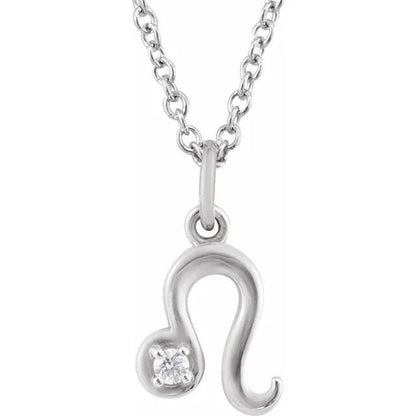 Solid 925 Sterling Silver .015 CT Natural Diamond Leo Lion Zodiac Charm 16-18" Necklace