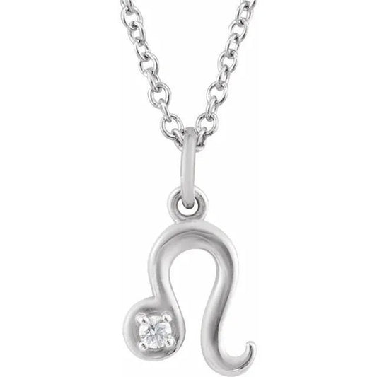 Solid 925 Sterling Silver .015 CT Natural Diamond Leo Lion Zodiac Charm 16-18" Necklace