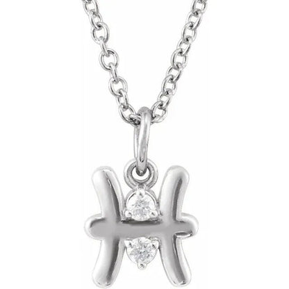 Solid 925 Sterling Silver .015 CT Natural Diamond Pisces Zodiac Charm 16-18" Necklace