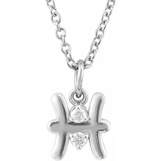 Solid 925 Sterling Silver .015 CT Natural Diamond Pisces Zodiac Charm 16-18" Necklace