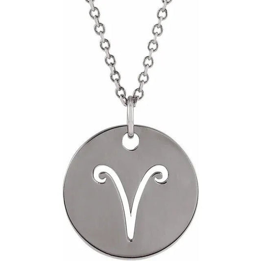 Sterling Silver 16.5 mm Aries Zodiac Disc Charm/Pendant Necklace