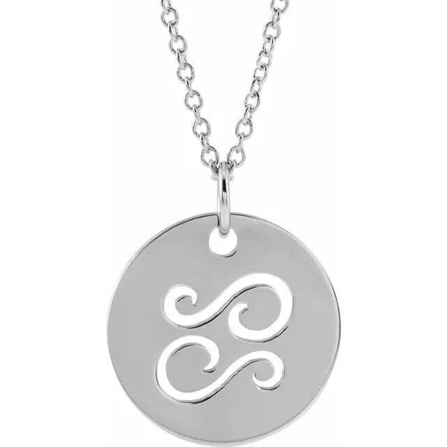 Sterling Silver 16.5 mm Cancer Zodiac Disc Charm/Pendant Necklace