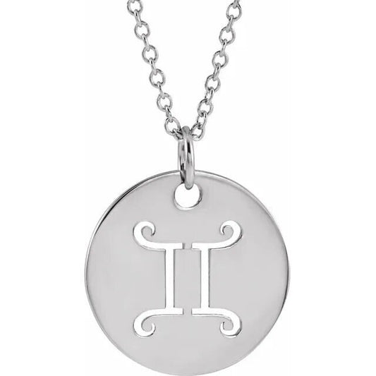 Sterling Silver 16.5 mm Gemini Zodiac Disc Charm/Pendant Necklace