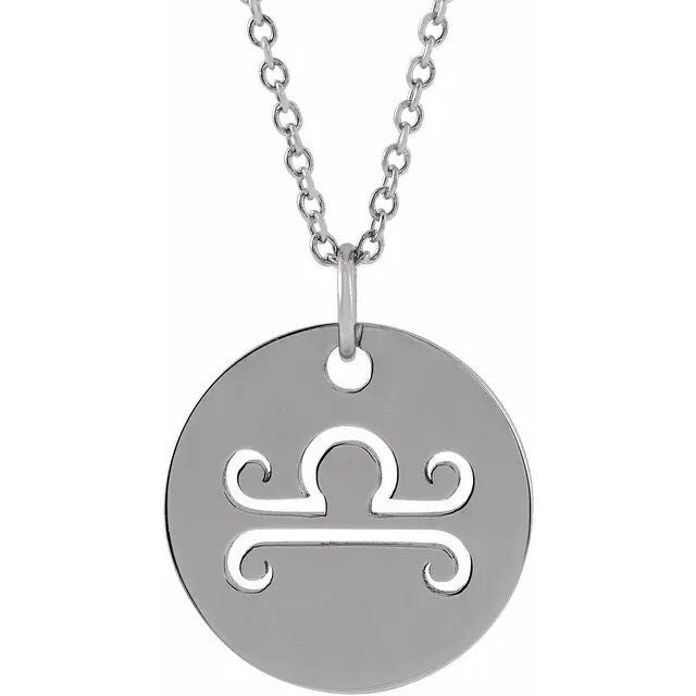 14K Sterling Silver 16.5 mm Libra The Scale Zodiac DiscCharm/Pendant Necklace