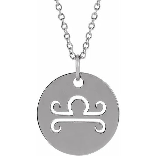 14K Sterling Silver 16.5 mm Libra The Scale Zodiac DiscCharm/Pendant Necklace