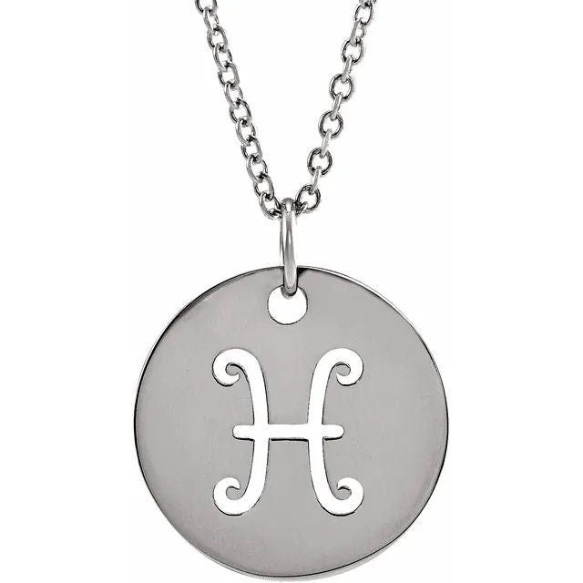 Sterling Silver 16.5 mm Pisces Zodiac Disc Charm/Pendant Necklace