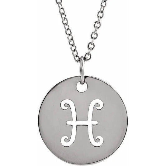 Sterling Silver 16.5 mm Pisces Zodiac Disc Charm/Pendant Necklace