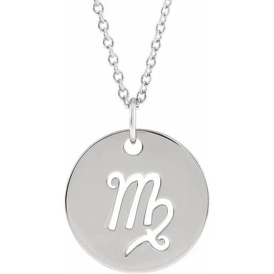 Sterling Silver 16.5 mm Virgo Zodiac Disc Charm/Pendant Necklace