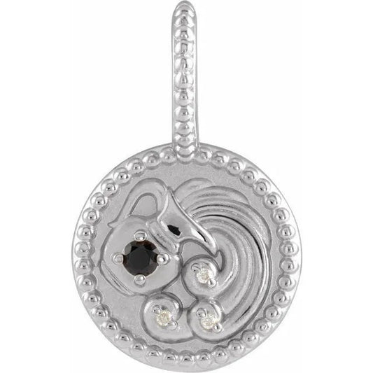 Sterling Silver Natural Black Spinel & .0075 CTW Natural Diamond Aquarius Charm/Pendant Necklace