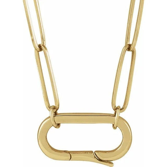 14K Yellow Gold Paperclip Chain Necklace with Charm Bail (16 inch)