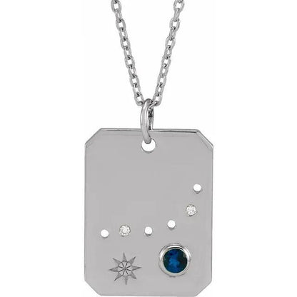 Solid 925 Sterling Silver Natural Blue Sapphire & .01 Natural Diamond Capricorn Constellation Pendant