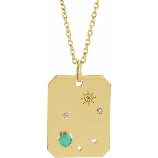 14K Yellow Gold Natural Green Chrysoprase & .01 Natural Diamond Libra Constellation Pendant Necklace
