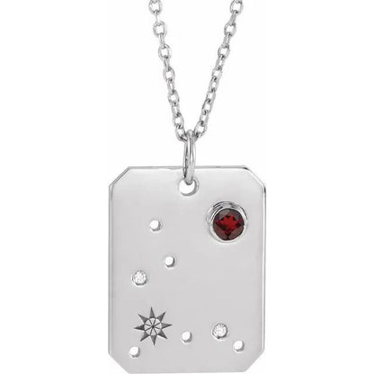 Solid 925 Sterling Silver Natural Mozambique Garnet & .01 Natural Diamond Pisces Constellation Pendant