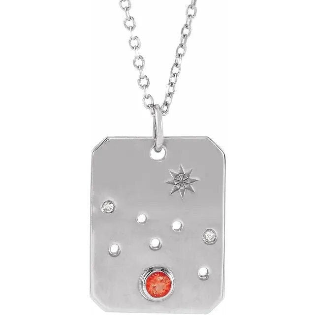 Solid 925 Sterling Silver Taurus Charm Necklace: Mexican Fire Opal & Diamond Pendant