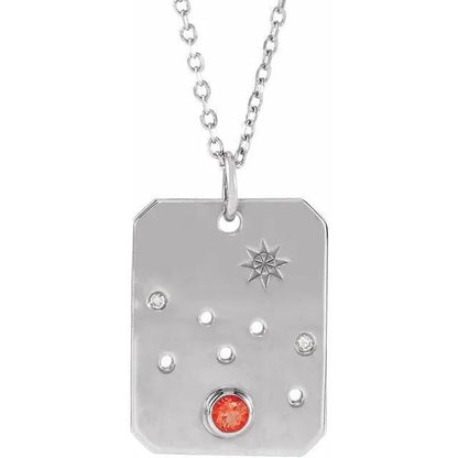 Solid 925 Sterling Silver Taurus Charm Necklace: Mexican Fire Opal & Diamond Pendant