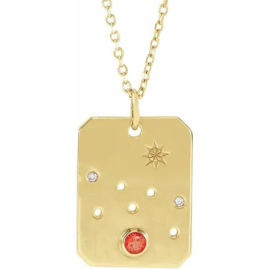 14K Yellow Gold Natural Mexican Fire Opal & .01 Natural Diamond Taurus Constellation Pendant Necklace