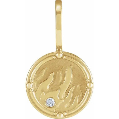 14K Yellow Gold .015 CT Natural Diamond Fire Element Charm Pendant