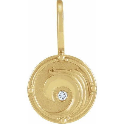 14K Yellow Gold .015 CT Natural Diamond Water Element Charm Pendant