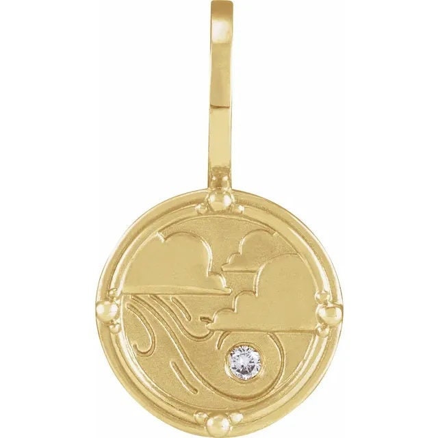 14K Yellow Gold .015 CT Natural Diamond Air Element Charm Pendant