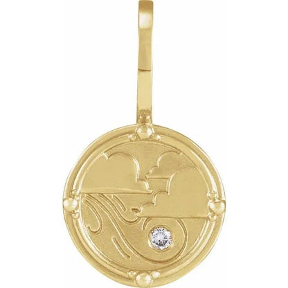 14K Yellow Gold .015 CT Natural Diamond Air Element Charm Pendant