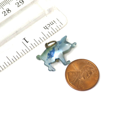 Antique Victorian Hand Carved Mother of Blue Pearl Lucky Little Pig Piggy Charm