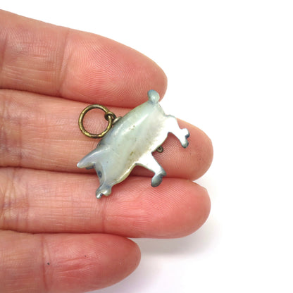 Antique Victorian Hand Carved Mother of Blue Pearl Lucky Little Pig Piggy Charm