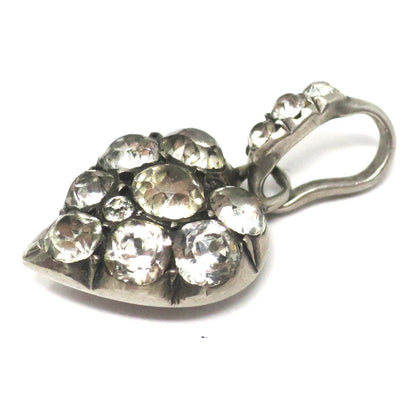 Antique Victorian Sterling Silver Witch's Heart Witchy Diamond Paste Heart Charm Pendant