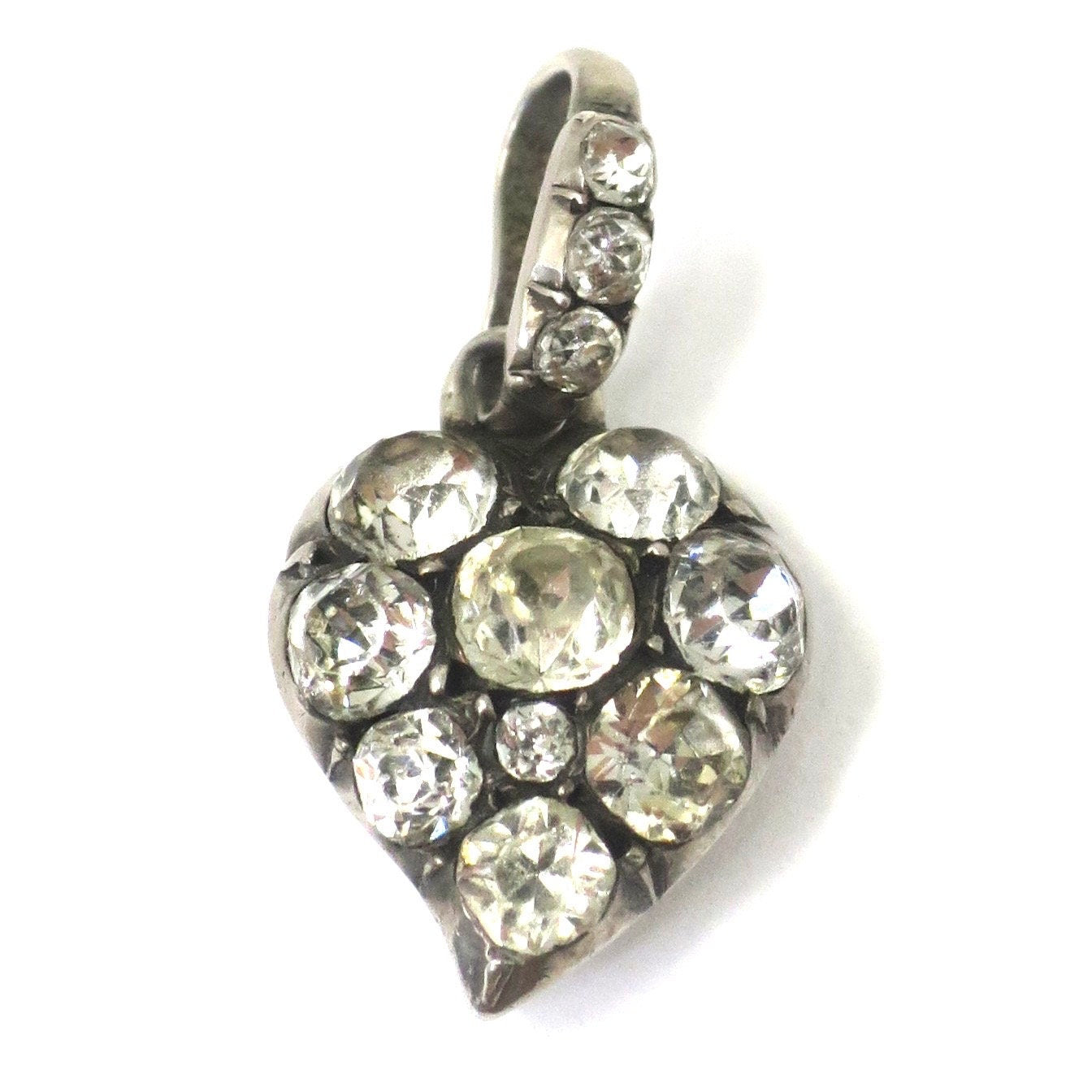 Antique Victorian Sterling Silver Witch's Heart Witchy Diamond Paste Heart Charm Pendant